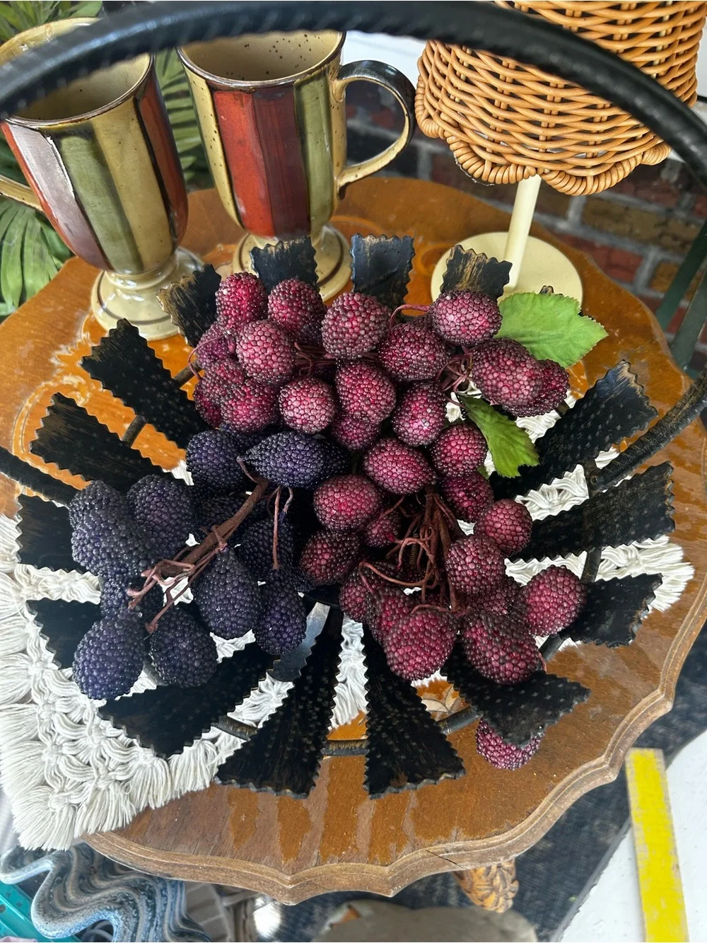 Vintage Brutalist Wrought Iron Basket Bowl
